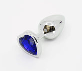 Love In Leather Metal Anal Plug With Heart Gem Blue - Small - Butt Plugs